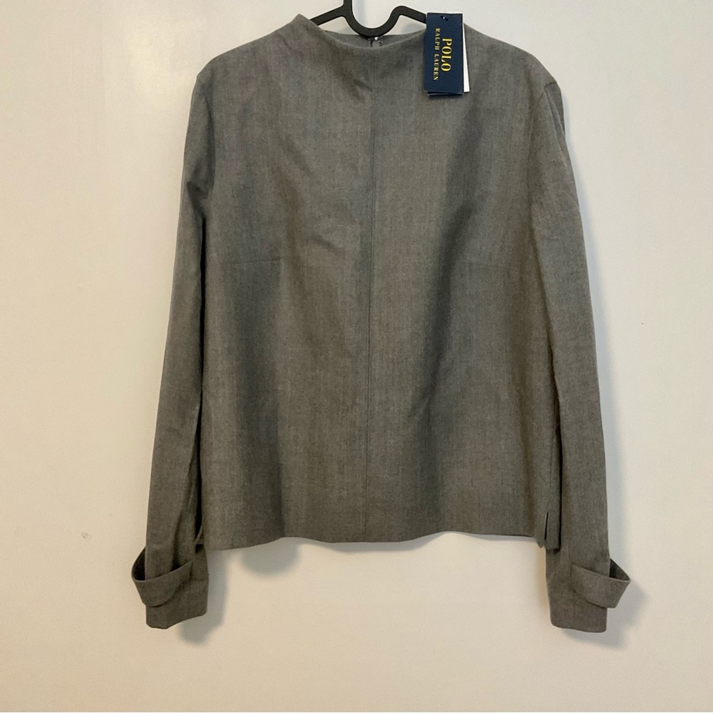 Polo Ralph Lauren Back Zipper Mock Neck Blazer Top Grey Size 6